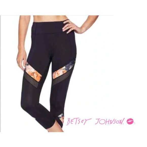 Betsey Johnson Give Love Get Love High Waist Floral Mesh Trim Leggings - Picture 2 of 5
